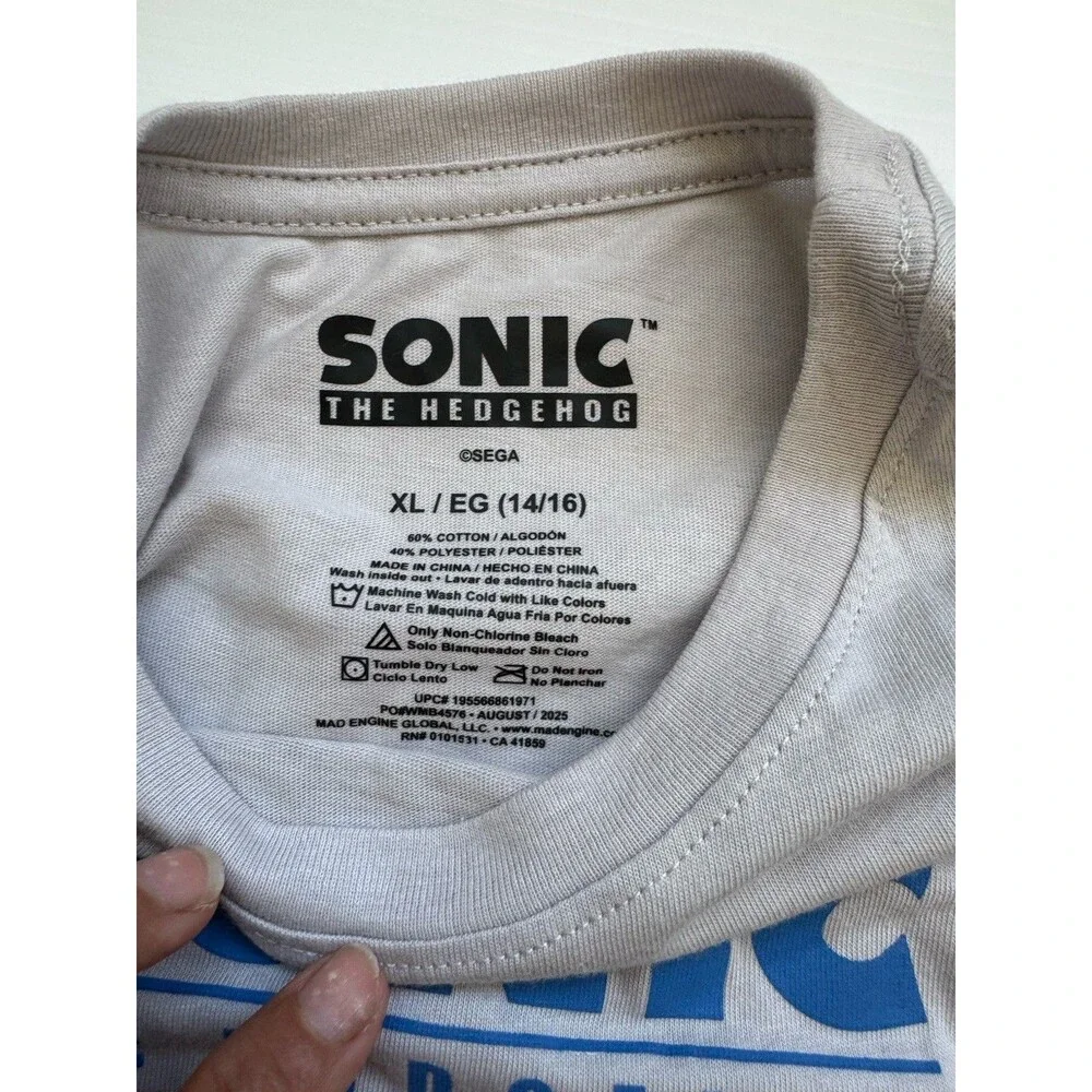 Sonic The Hedgehog Kids XL 14-16 Gray Graphic T Shirt Short Sleeve NWT